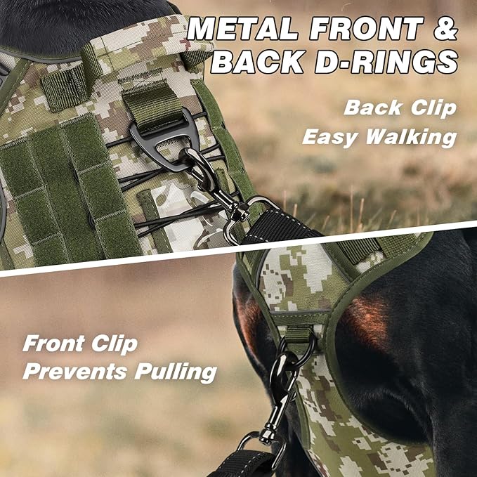 WINGOIN Tactical Dog Harness for Extra Large Dogs, Heavy Duty No Pull Dog Harness with Handle, Adjustable Reflective Military K9 Big Dog Vest for Great Dane, Walking, Hunting, Green Camo (XXL)
