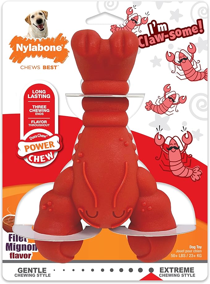 Nylabone Lobster Power Chew Toy for Dogs, Dog Toys for Aggressive Chewers, Filet Mignon Flavor, X-Large Dogs - 50+ lbs, 1 Count