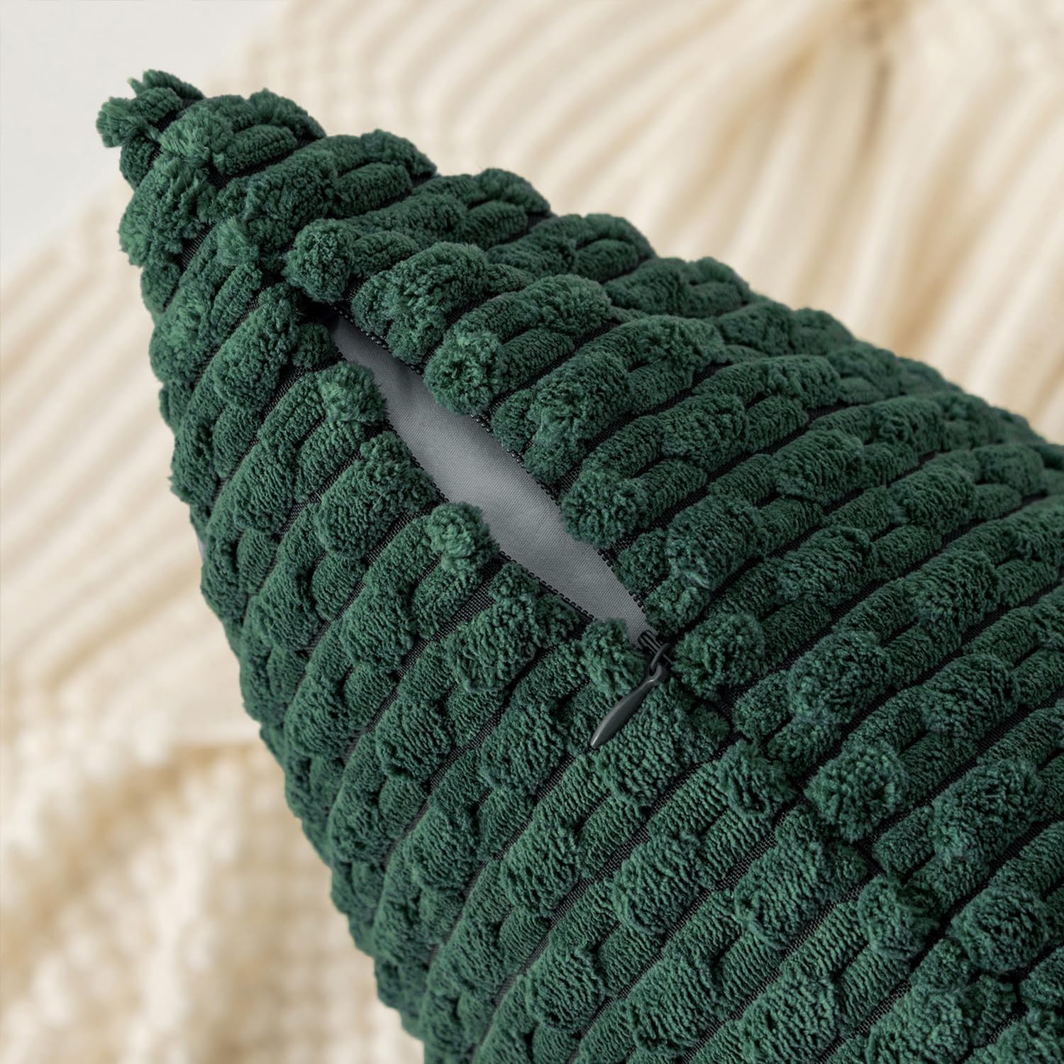 Kevin Textile 20x54 Inch Long Body Lumbar 1 Pack Boho Decorative Throw Pillow Cover Soft Striped Corduroy Rectangle Cushion Case Farmhouse Accent for Living Room Couch Sofa Bed, Army Green