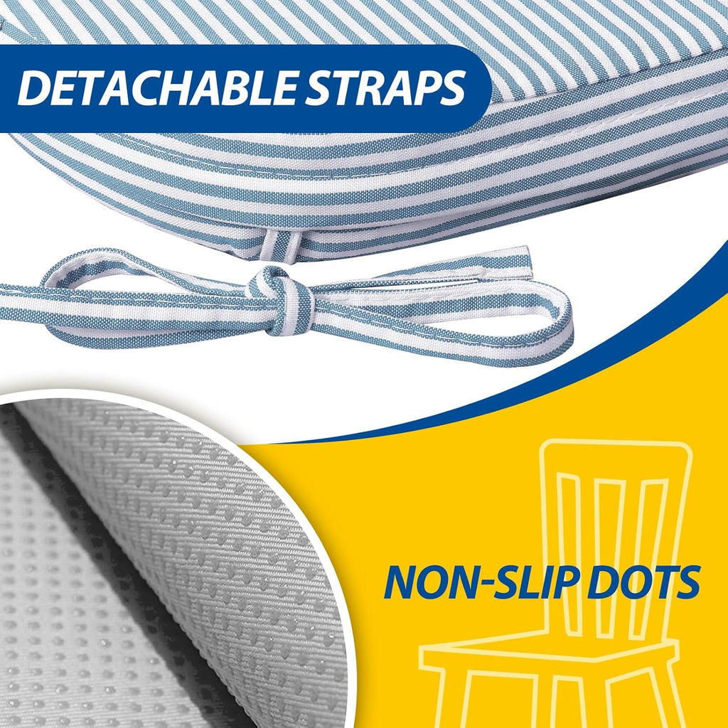 AAAAAcessories D-Shaped Chair Cushions, 2" Thick Dining Chair Pads with Ties and Removable, Machine-Washable Cover, 17" x 16", Set of 4, Pinstripe Blue