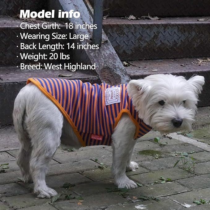 KYEESE 2Pack Dog Shirts Striped Soft Stretchy T-Shirts Lightweight Tank Top Sleeveless Dog Vest Breathable, XX-Large, Orange+Green
