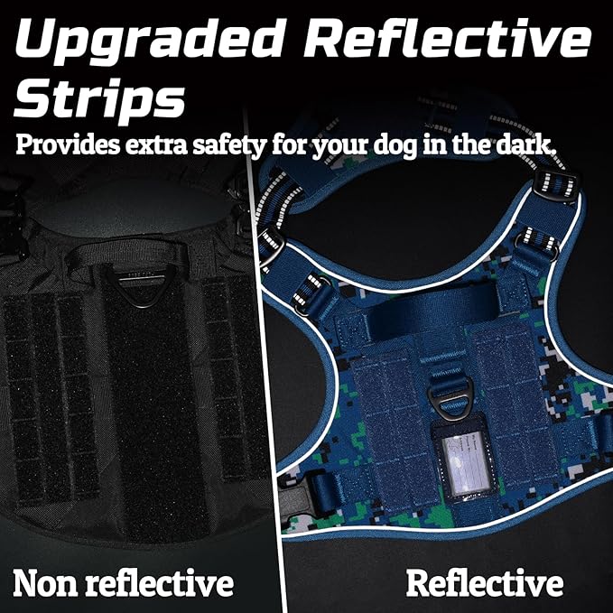 rabbitgoo Tactical Dog Harness for Large Dogs, No Pull Military Service Vest with Handle & Molle, Easy Control for Training Walking, Adjustable Reflective Straps, Blue Camo, L