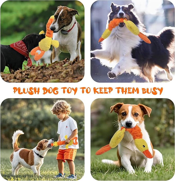 TwoEar Duck Dog Toy with Crinkle Paper, Interactive Tug of War Dog Toy, Stuffed Squeaky Toys for Puppies, Small, Medium, and Large Dogs