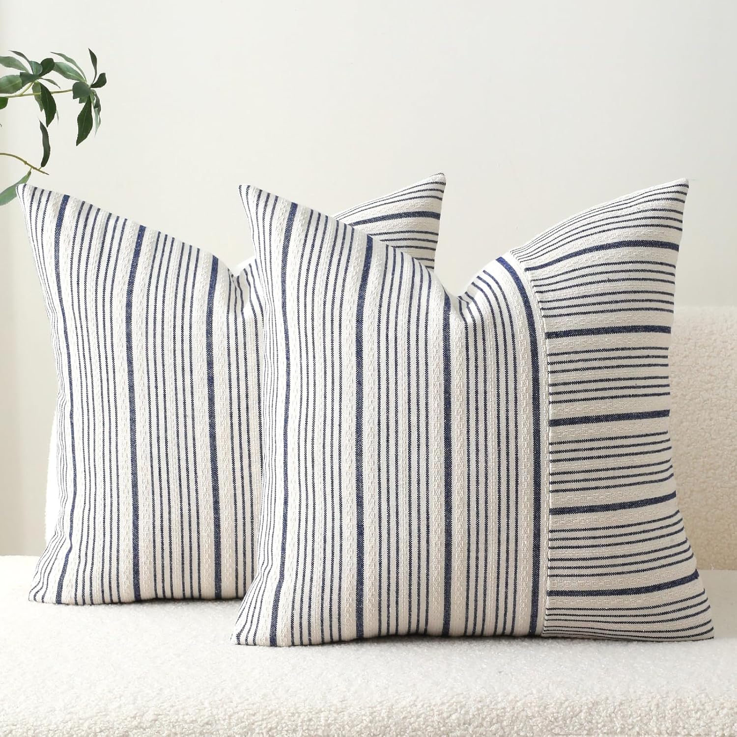 DWR Striped 3D Textured Weave Throw Pillow Covers 20x20 Set of 2, Polyester Cotton Blend in Navy, Modern Farmhouse Decorative Pillow Cases for Couch Sofa Bed Living Room