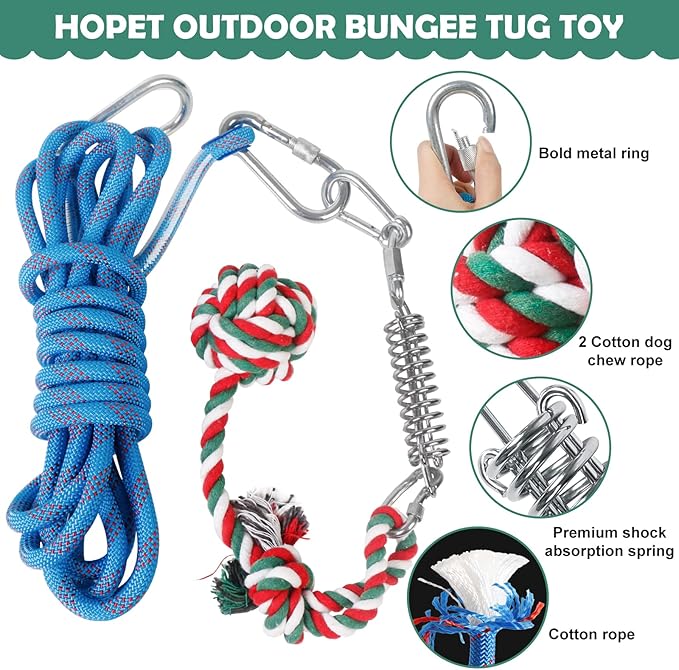 HOPET Dog Outdoor Bungee Solo Hanging Toy, Tether Tug of War Toys for Pitbull Small Large Aggressive Chewers Dogs to Exercise, Durable Interactive Tug Toy, Dog Rope Toys