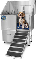 KANIS Professional Dog Washing Station - 304 Stainless Steel Pet Wash Sink & Grooming Bath Tub for Home with Ramp, Shower, Floor Grate, Storage Drawer, Faucet, Drain Kit for Large, Medium & Small Pets