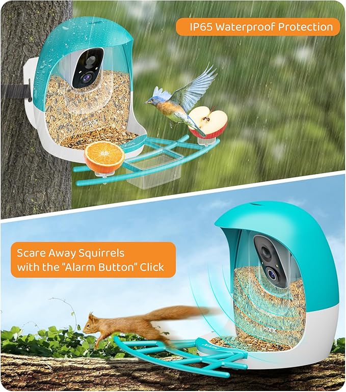 HIXX Smart Bird Feeder with Camera, AI Identify Birds & Auto Capture, 2K HD Live Camera Birdwatching with Color Night Vision for Bird Lovers Gifts (Blue)