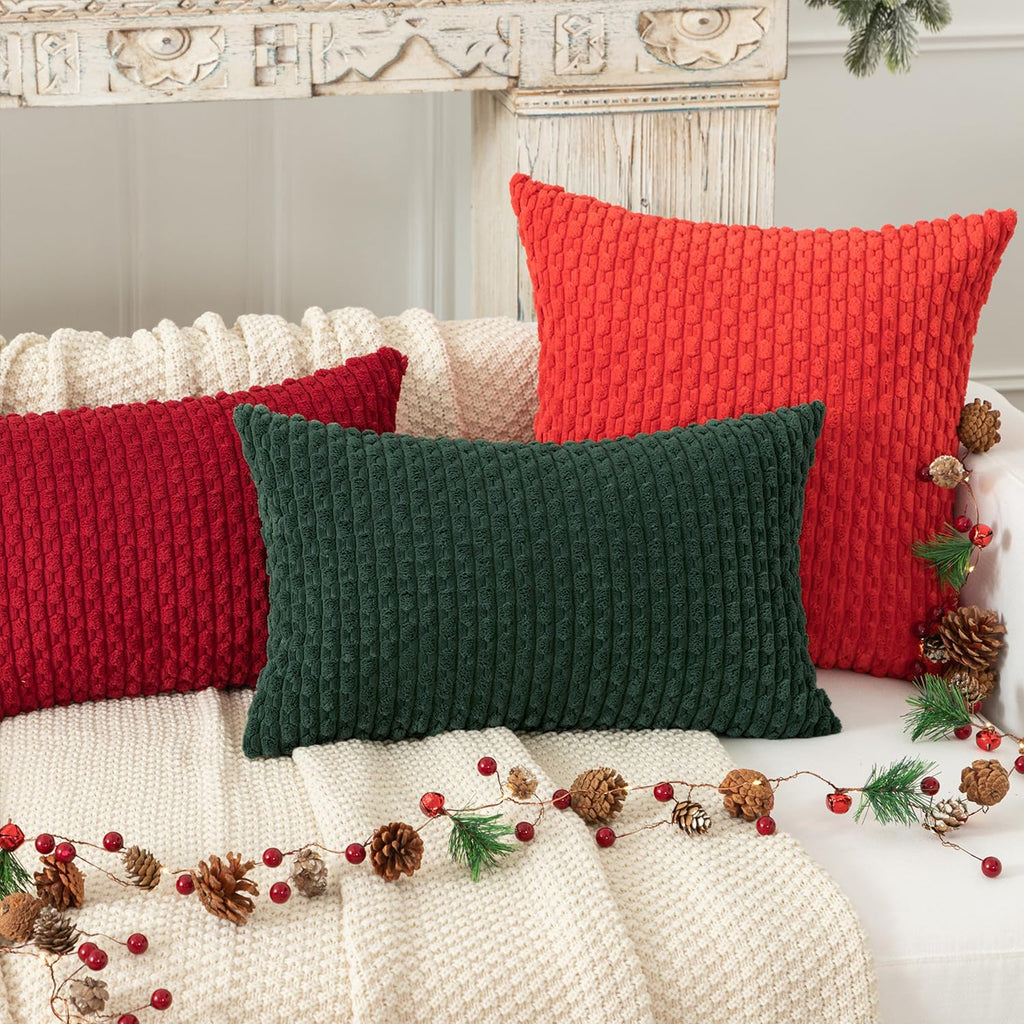 Kevin Textile 12x24 Inch Pillow Cover 1 Pack Boho Christmas Decorative Soft Striped Corduroy Lumbar Farmhouse Color Accent Rectangle Cushion Case for Living Room Couch Sofa Bed, Army Green