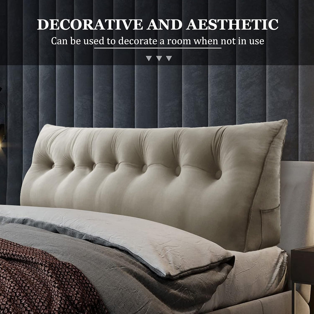 Wedge Headboard Pillow Dorm Room Reading Pillow Back Support for Sitting Up in Bed Bolster Lumbar Cushion Body Positioning Bedrest Velvet 76in Light Tan King