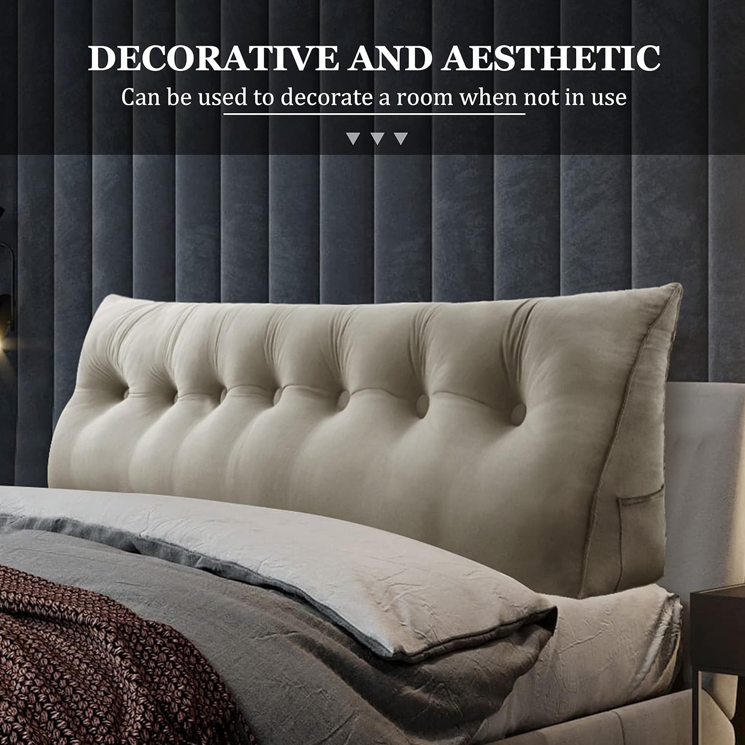 Wedge Headboard Pillow Dorm Room Reading Pillow Back Support for Sitting Up in Bed Bolster Lumbar Cushion Body Positioning Bedrest Velvet 76in Light Tan King