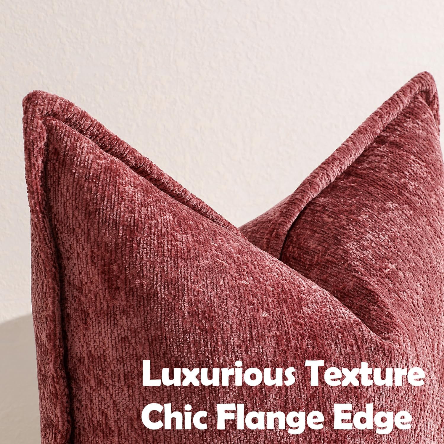 Pack of 2 Christmas Burgundy Fall Decorative Throw Pillow Covers 18x18 Cozy Soft Chenille Accent Vintage Square Couch Pillow Covers for Home Decor Bed Sofa Living Room