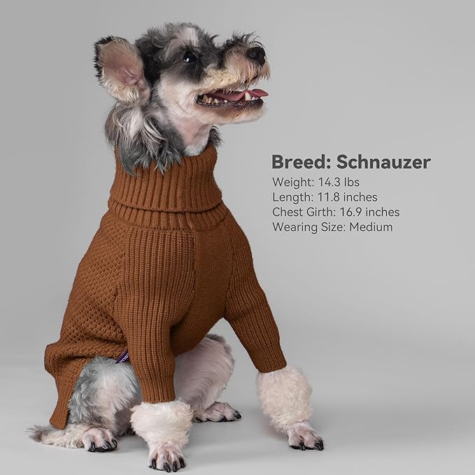 cyeollo Dog Sweaters for Small Dogs Boy, Pullover Turtleneck for Dogs Male, Knitted Doggy Fall Winter Warm Cold Weather Dog Clothes Apparel with Sleeves, Brown L