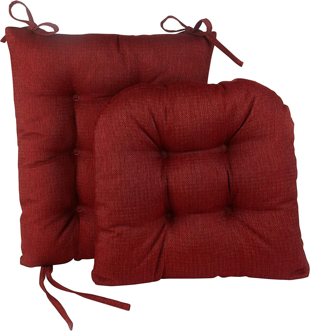 Klear Vu Omega Non-Slip Rocking Chair Cushion Set, Assembled in USA, Thick Padding & Tufted Design, Includes Seat Pad & Back Pillow with Ties, 17x17 Inches, 2-Piece Set, Solid Flame Red