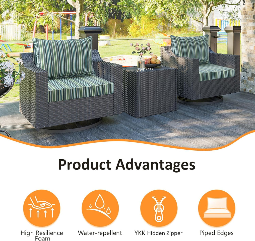 Sunbrella Outdoor Patio Chair Cushions Set, 24" x 24", Set of 2, Water-Repellent, Fade Resistant, Deep Seat Cushion for Backyard, Couch, Sofa and Patio Furniture, Troupe Caribbean