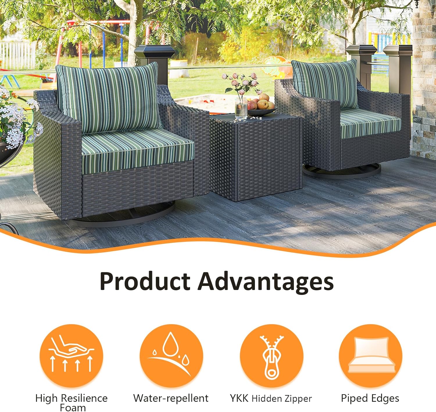 Sunbrella Outdoor Patio Chair Cushions Set, 24" x 24", Set of 2, Water-Repellent, Fade Resistant, Deep Seat Cushion for Backyard, Couch, Sofa and Patio Furniture, Troupe Caribbean