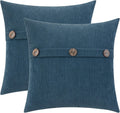 HWY 50 Blue Chenille Throw Pillow Covers 18x18 Inch with Triple Buttons, Soft Farmhouse Accent Decorative Cushion Cases for Couch Sofa Bed Living Room Pack of 2
