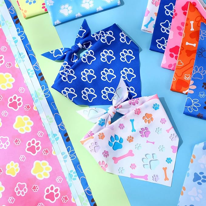 Weewooday 50 Pcs Paw Print Dog Bandanas Bulk for Dogs Soft Bibs Adjustable Triangle pet Bandana for Small Medium Large Costume(Paw Pattern, 25.6 x 17.7 x 17.7 Inch)