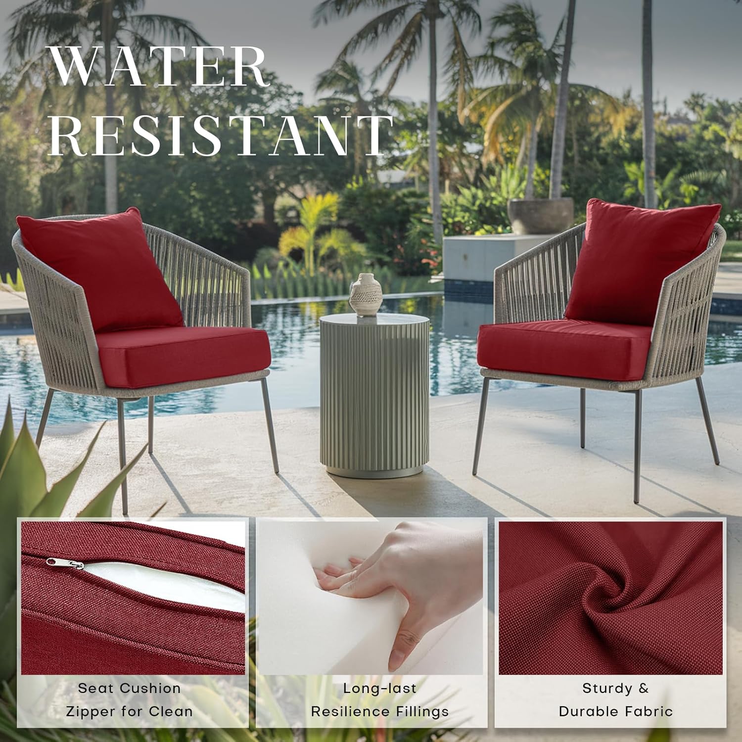 Rilyson Patio Cushions for Outdoor Furniture - 24×24 Inches High Back and Deep Seating Outdoor Cushion for Patio Chairs Sofa Couch Loveseat Water Resistant(Red/2 Set/No Button)