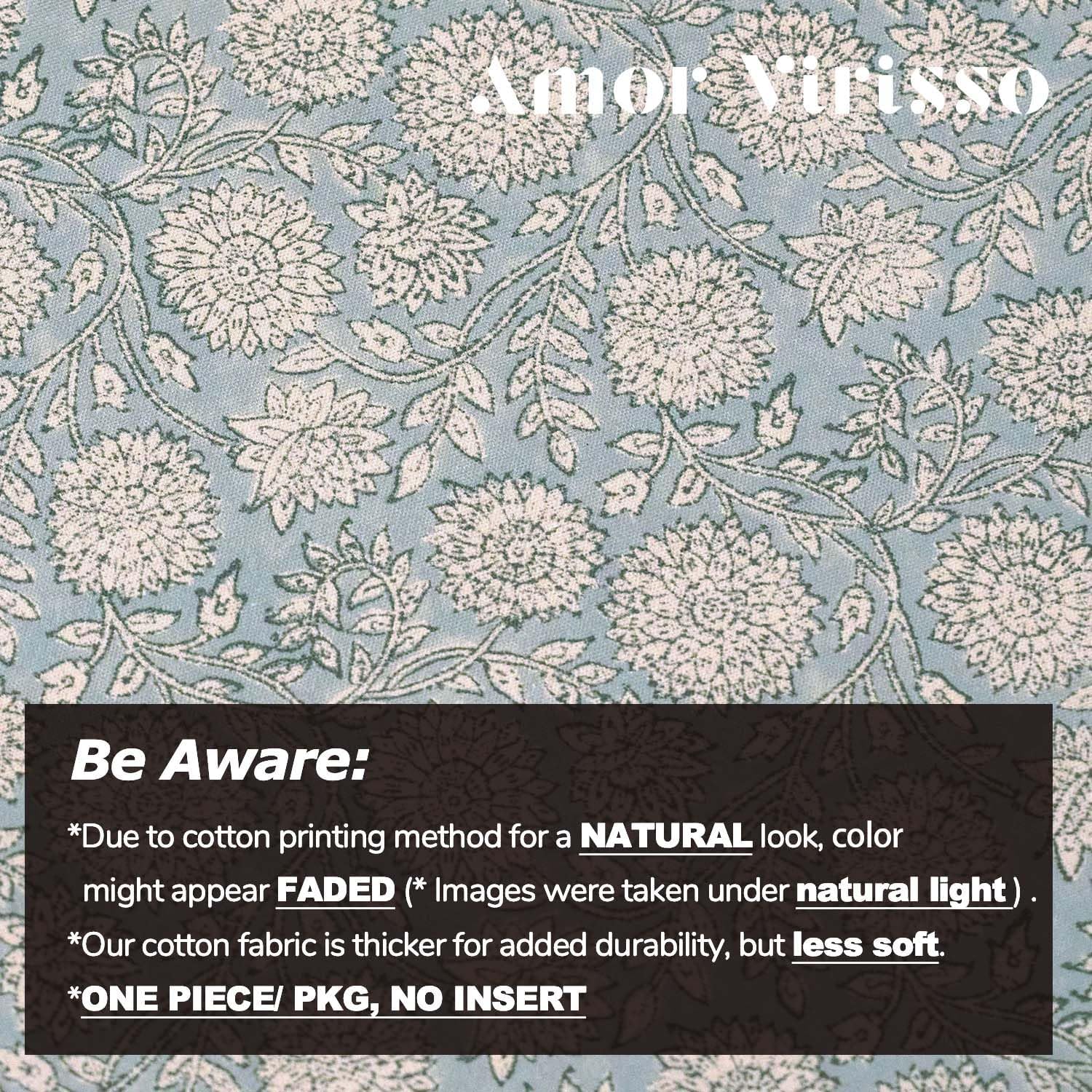Amor Virisso Floral Throw Pillow Covers 18x18 Block Print Pillow Covers Vintage Neutral Couch Pillows for Living Room Farmhouse Decorative Accent Sofa Pillows, Light Blue