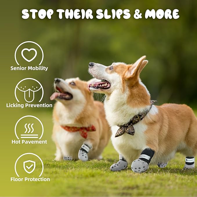Anti-Slip Dog Socks for Hardwood Floors, Non-Slip Socks with Reflective Strips to Provide Paw Protection, Reflective Grip Socks for Senior Dogs, Prevent Licking & Scratches, 6 PCS Set - XL