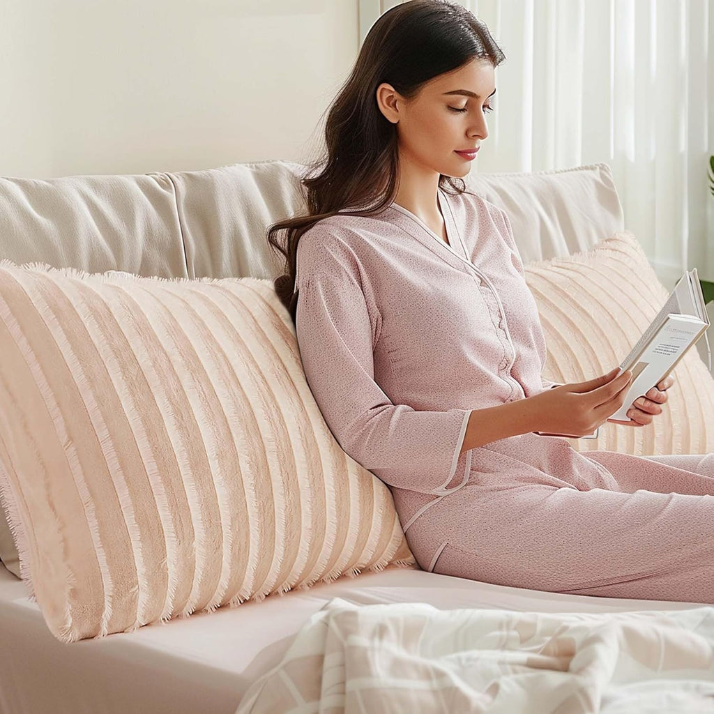 BEDELITE Body Pillow Cover with Zipper Closure, Decorative Boho Fleece Pillowcase 20 x 54 Inches, Luxury Fluffy Plush Long Body Pillow Pillowcase for All Seasons(Coral-Boho)