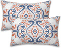Throw Pillow Covers Blue and Orange Floral Pillow Covers 20x12 Inch Set of 2 Vintage Paisley Throw Pillows Decorative Pillow Cases Cushion Covers for Bedroom Livingroom Sofa Farm House