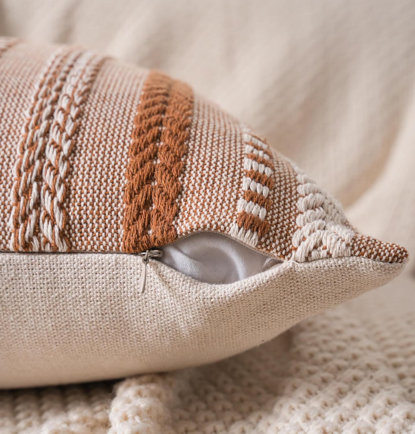 Boho Throw Pillow Covers 20x20 Inch Set of 2, Farmhouse Decorative Couch Pillow Cases, Brown Accent Pillows of Bed, Sofa Bedroom Living Room Home Decor Cushion Cover