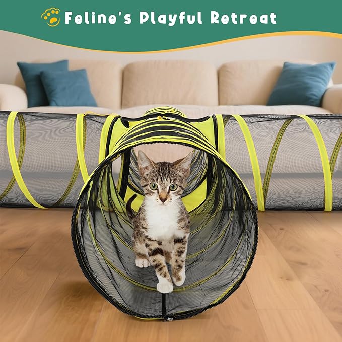 4-Way Cat Tunnel with Central Cube – Portable Mesh Playhouse for Indoor & Outdoor Use – Tent for Cats, Rabbits, and Small Pets