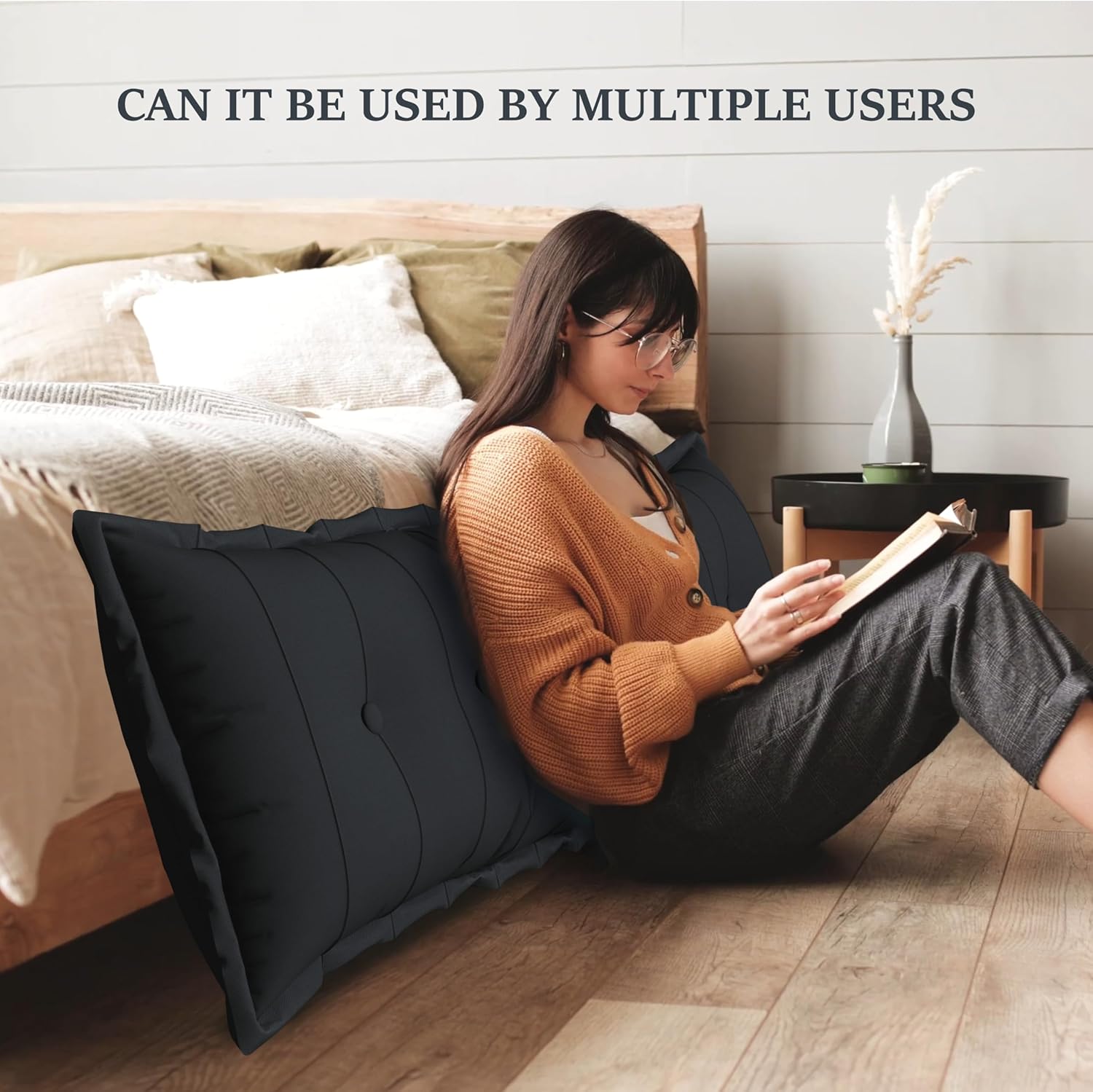 Large Bolster Reading Pillow King Backrest Positioning Support Pillow Daybed Cushion Headboard Pillows for Bed Bunk Sofa with Removable Cover, Black, 76x3x20 Inch