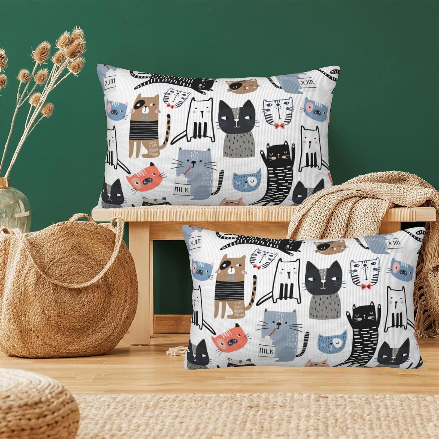 Throw Pillow Cover Case Funny Cats Pillow Covers 20x12 Inch Set of 2,Soft Decorative Throw Pillow Case for Living Room Bedroom Sofa Couch Cushion Covers