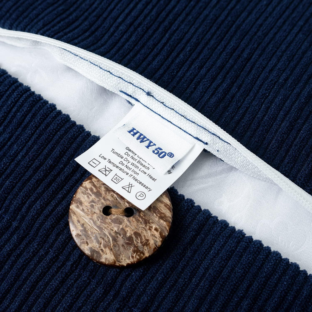 HWY 50 Navy Blue Chenille Throw Pillow Covers 20x20 Inch with Triple Buttons, Soft Farmhouse Accent Decorative Cushion Cases for Couch Sofa Bed Living Room Pack of 2