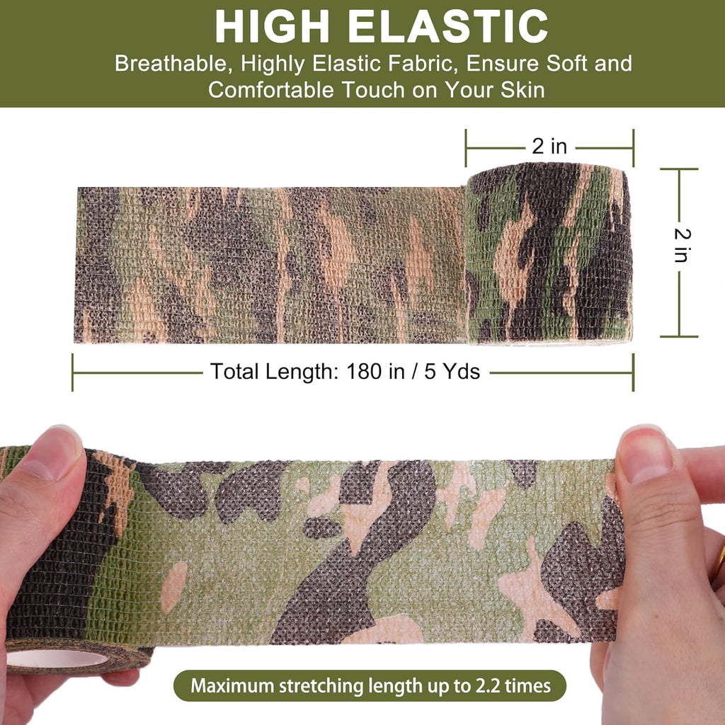 24 Pack Camo Self Adhesive Wrap, 2” x 5 Yards Vet Wrap Cohesive Camo Grip Tape Medical Wrap Self Adherent for Ankle, Wrist Sprains, Pet First Aid