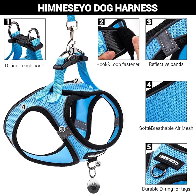 Dog Harness and Leash Set, Dog Harness for Dogs No Pull, No-Chock Step-in Reflective Breathable Lightweight Easy Walk Vest Harnesses with Safety Buckle for Small Medium Dogs, Cats (Light Blue, M)
