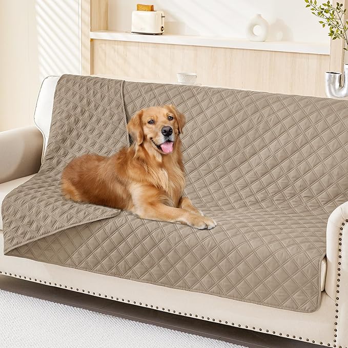 Smiry Waterproof Dog Bed Cover Pet Blanket, Soft Washable Dog Blanket for Furniture Bed Couch Sofa Reversible, Checkered (68"x82", Taupe/Taupe)