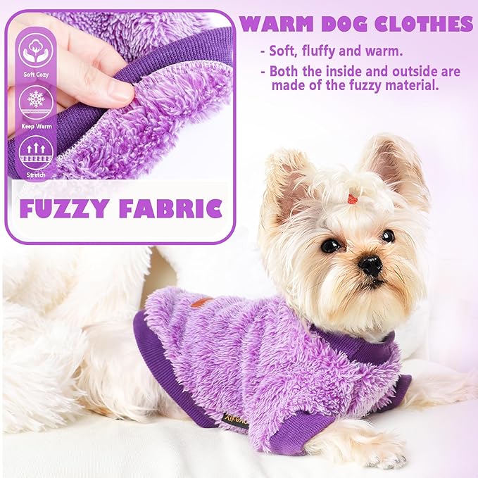 Dog Sweaters for Small Dogs Girl Male Dog, Sweater, Soft Fleece Pet Winter Clothes Boy Girl, Fuzzy Sweatshirts Flannel Jacket Puppy Coat(M,Purple)