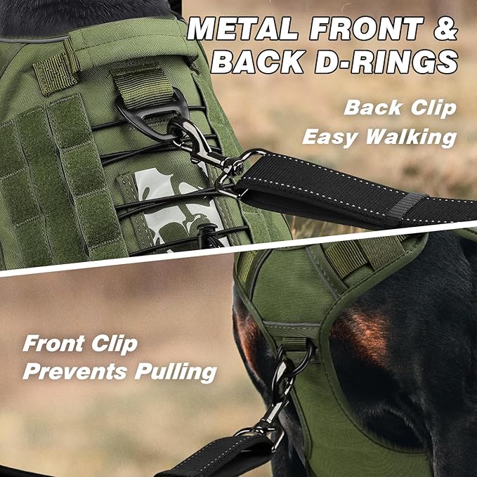 WINGOIN Green Tactical Dog Harness for Large Dogs, Heavy Duty No Pull Dog Harness with Handle, Adjustable Reflective Military K9 Big Pet Vest for Husky, Doberman, Walking, Training, Hunting (XL)