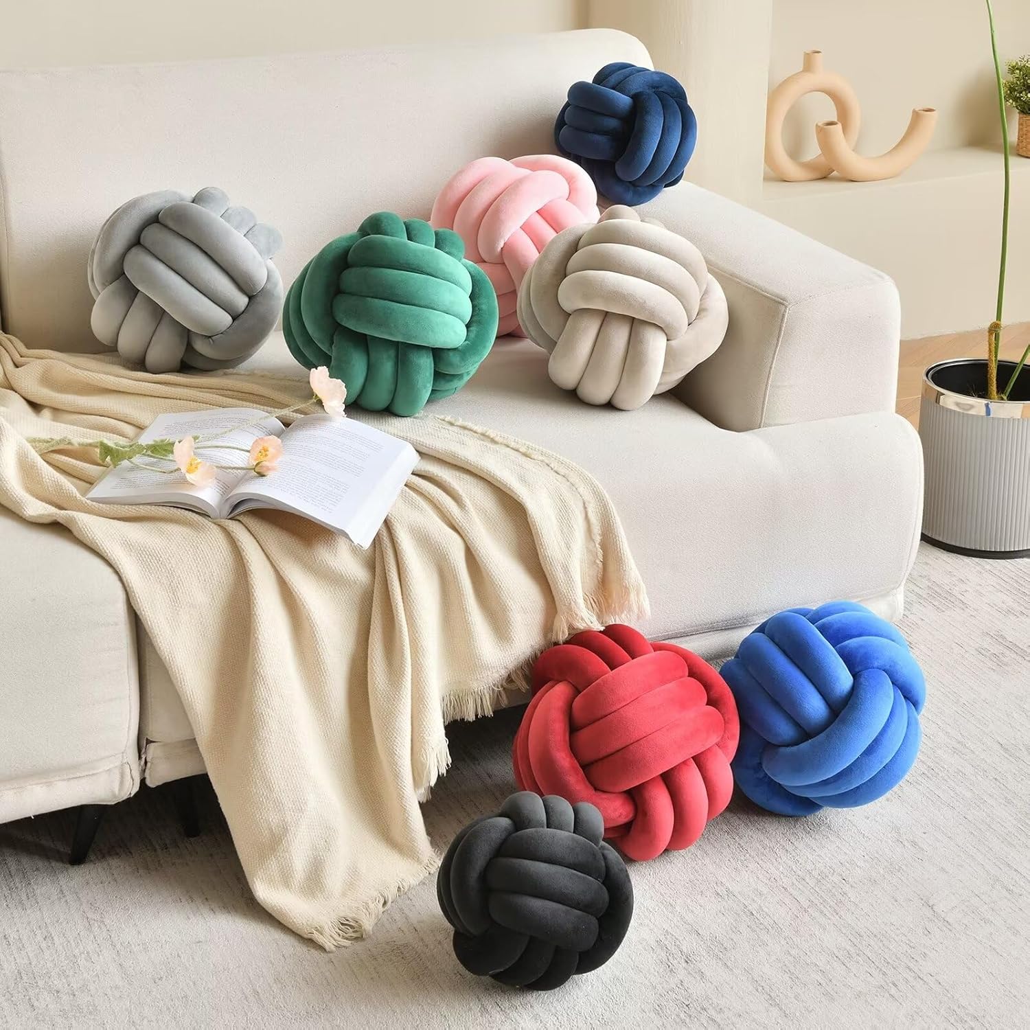 Decorative Throw Knot Pillow Ball for Home Chair Sofa Aesthetic Round Velvet Knotted Pillow Cushion (Green, 11 inch)