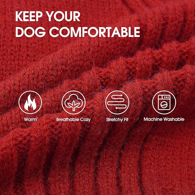IECOii XXL Dog Sweater,Thermal Knit Big Dog Sweater Christmas,Pet Turtleneck Doggy Sweatshirt for Extra Large Dogs Boy Girl,Stretchy Large Dogs Cold Weather Outfit Pitbull Clothes,(Red,2XL)