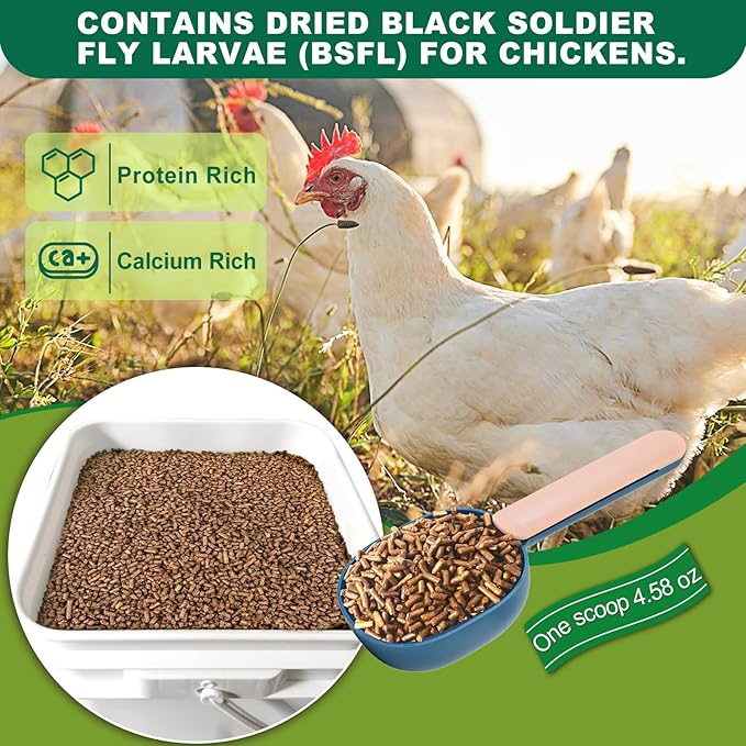 Chicken Feed, 20lb Dried Black Soldier Fly Larvae Pellets for Chickens, Organic Chickens Feed with More Protein & Calcium Than Mealworms, Processed Chicken Food for Laying Hens