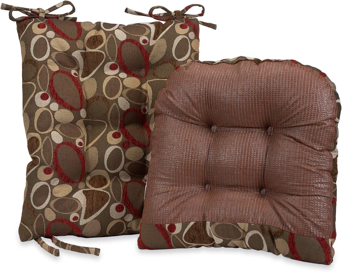 Klear Vu Omega Non-Slip Rocking Chair Cushion, Assembled in USA, Thick Tufted Design, Includes Seat Pad & Back Pillow with Ties, 17x17 Inches, 2-Piece Set, Floral Brown