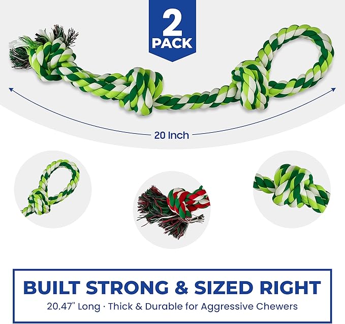 Pup Quartet Dog Rope Toy for Aggressive Chewers 2-Pack Tug of War Dog Toy with Thick Knots Heavy Duty Rop Toys for Dogs – Indestructible Rope Chew Toys for Medium & Large Dogs