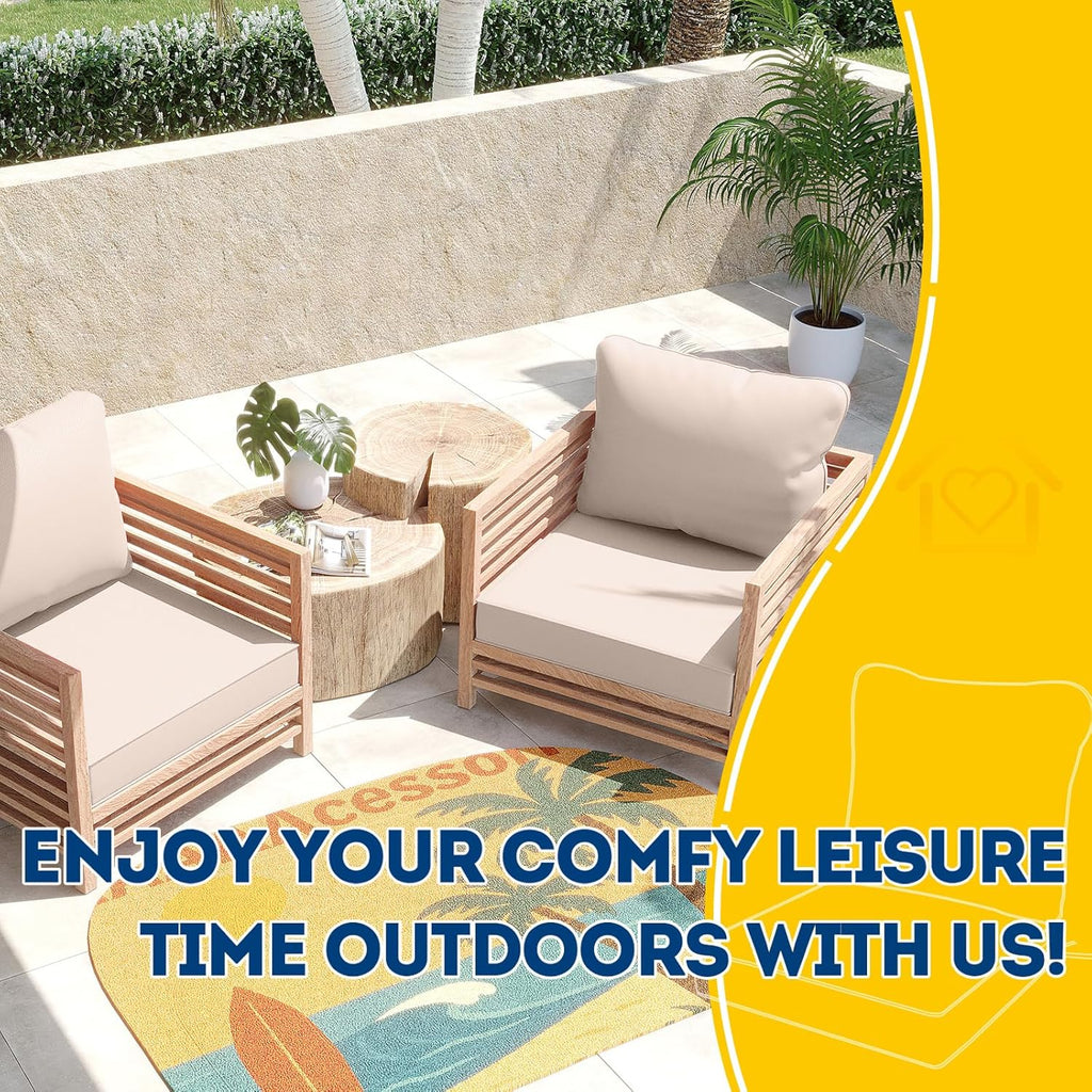 AAAAAcessories Outdoor Deep Seat Cushions, Waterproof, Fade-Resistant Patio Furniture Replacement Cushions, 24" x 24" x 5", Set of 2, Khaki Beige