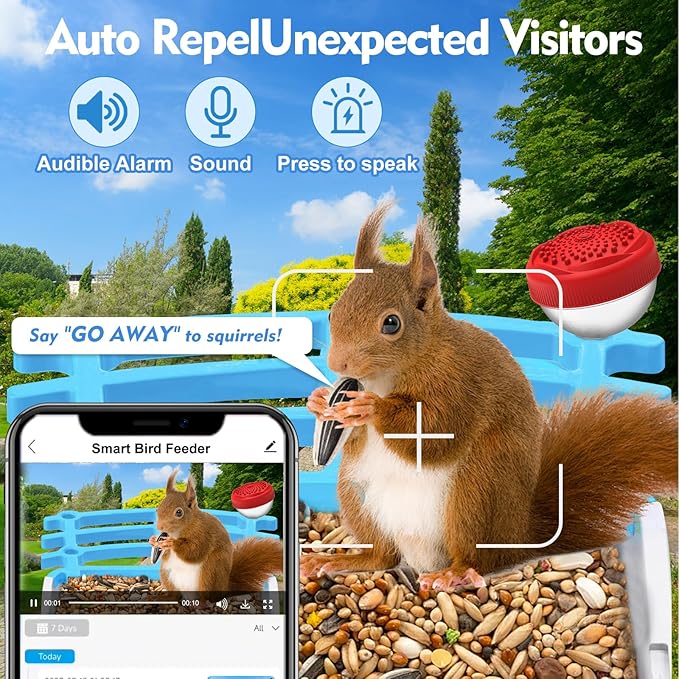 Bird Feeder with Camera Solar Powered: 2L Smart Bird Feeder, 2.5K Live Cam, AI Identification, Free 32GB Card, Waterproof Auto Video Capture for Outdoor Backyard – Gift for Festivals, Blue