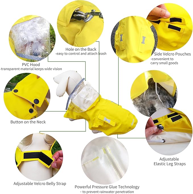 Waterproof Dog Raincoat, Adjustable Reflective Lightweight Pet Rain Clothes with Poncho Hood (3X-Large, Yellow)