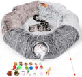 Odoland Large Cat Tunnel and Fluffy Bed - Indoor Detachable Cave With 20 Toys, Donut Tunnel and Variety Kitten Toy Set for Chewing and Playing