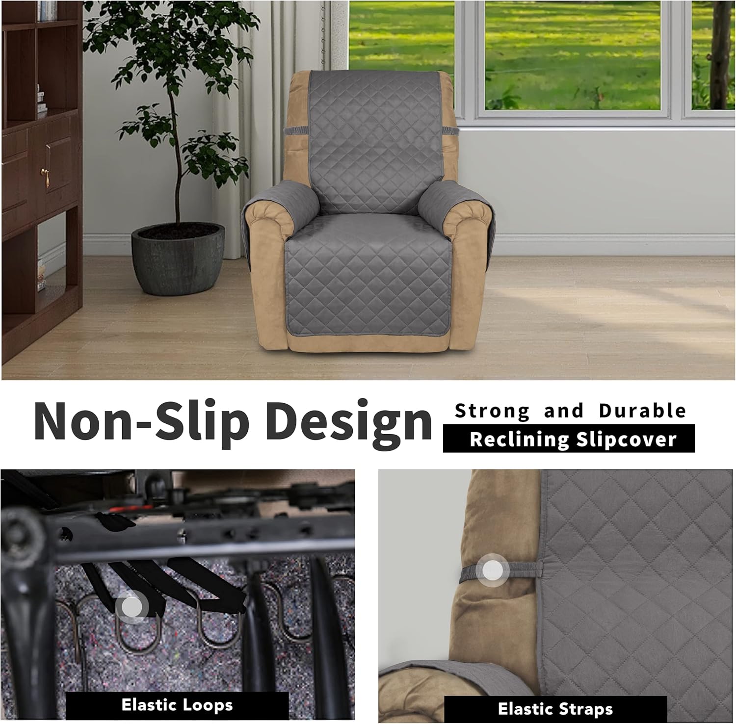 Easy-Going Recliner Chair Slipcover Reversible Sofa Cover Water Resistant Couch Cover Furniture Protector with Elastic Straps for Pets Dog (Recliner 22 inch, Gray/Gray)