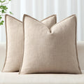 MIULEE Decorative Pillow Covers 20x20, 2 Pack Boho Farmhouse Neutral Throw Pillows for Couch, Thick Textured Modern Linen Cushion Cases Sofa Bed Living Room Home Decor, Natural Linen