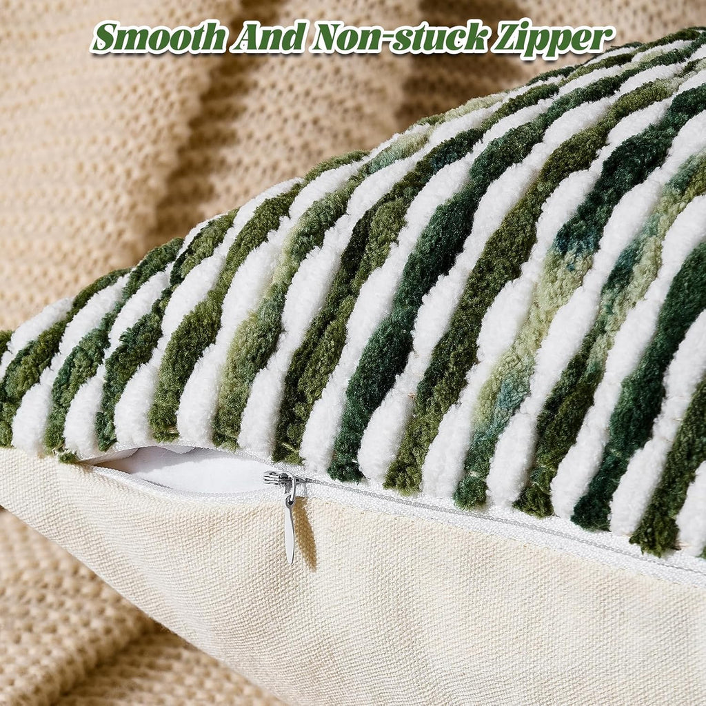 AmHoo Set of 2 Boho Chenille Pillow Cover Decorative Tufted Pillowcase for Couch Bed Sofa Bedroom Living Room Modern 12 x 20-Inch Sage Green