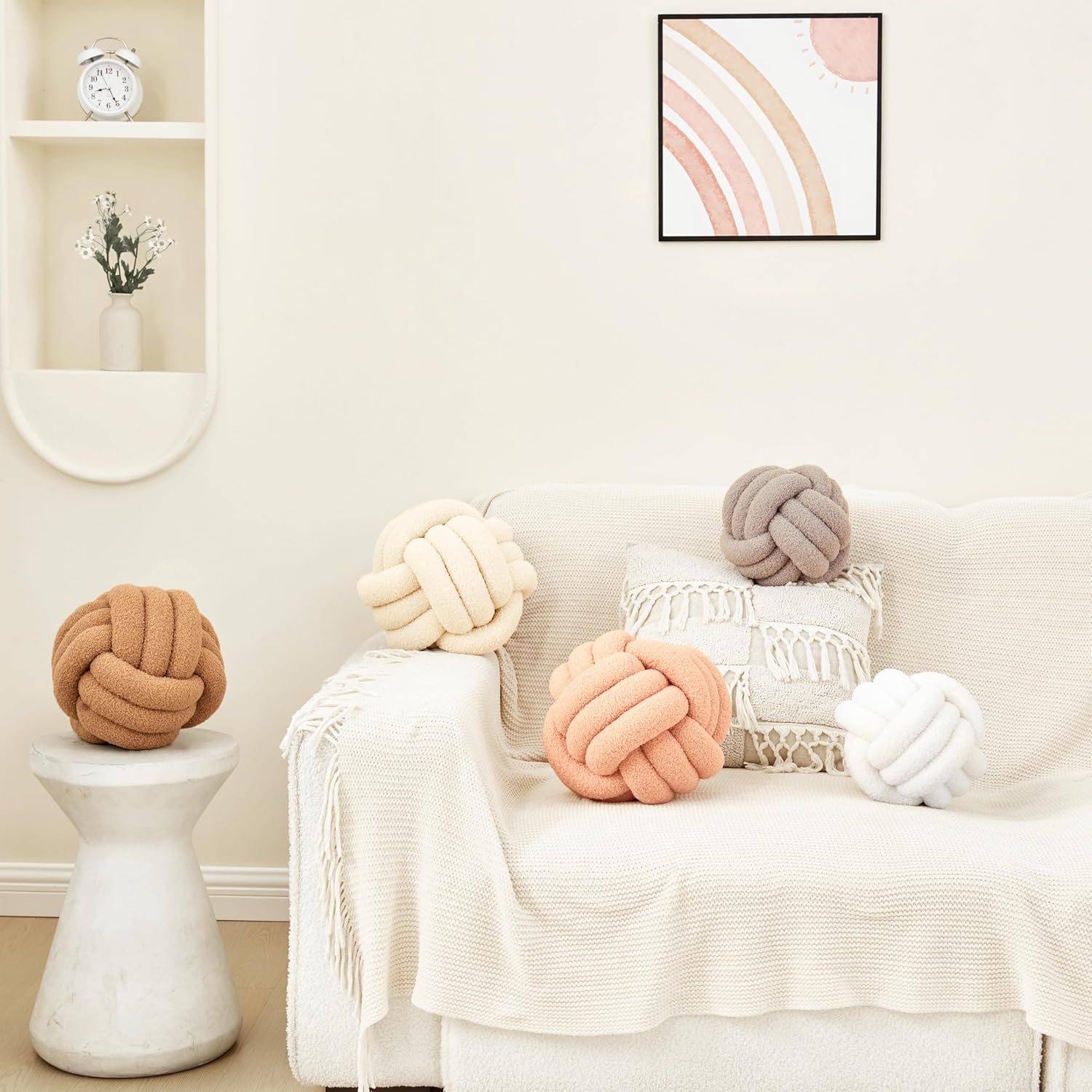 Petrella Knot Pillow Throw Pillows Ball Round Throw Pillows Home Decor Cushion Decorative Aesthetic Pink 8inch