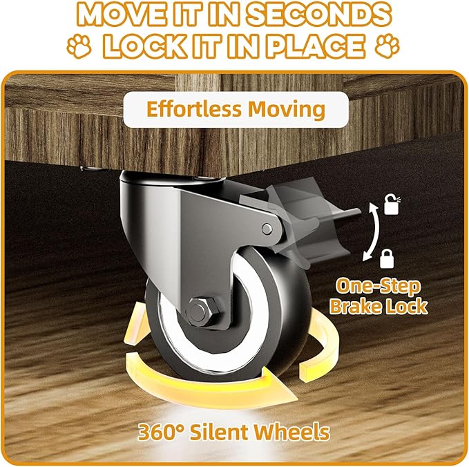 42" Large Dog Crate Furniture, Double Door Wooden Indoor Dog Kennel Furniture, Decorative Pet Cage End Table with Wheels for Large Breed Dogs, Size XL, Rustic Brown